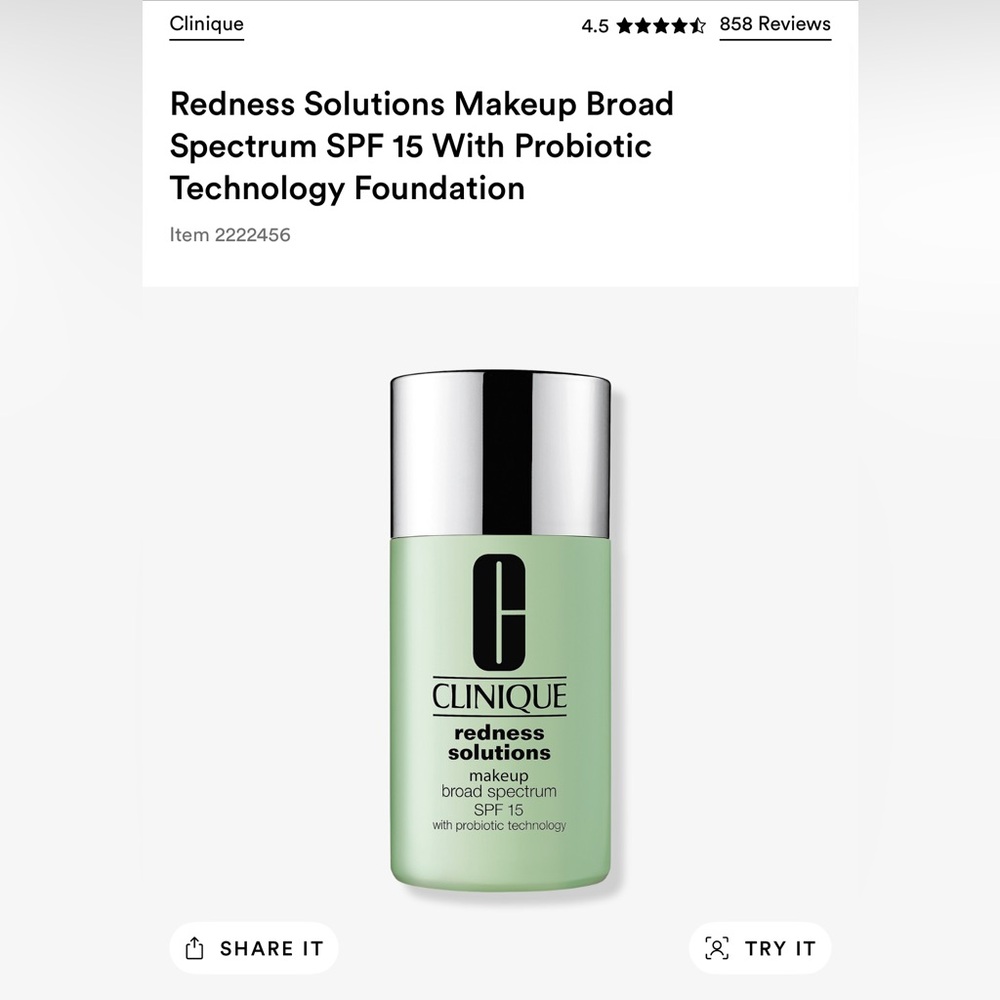 Clinique Redness solution makeup. Color “calming neutral”